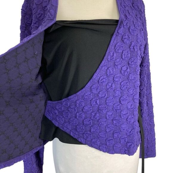Andria Lieu M L XL Faux Purple Wrap Top Dots Art To Wear Career Office - Picture 7 of 9